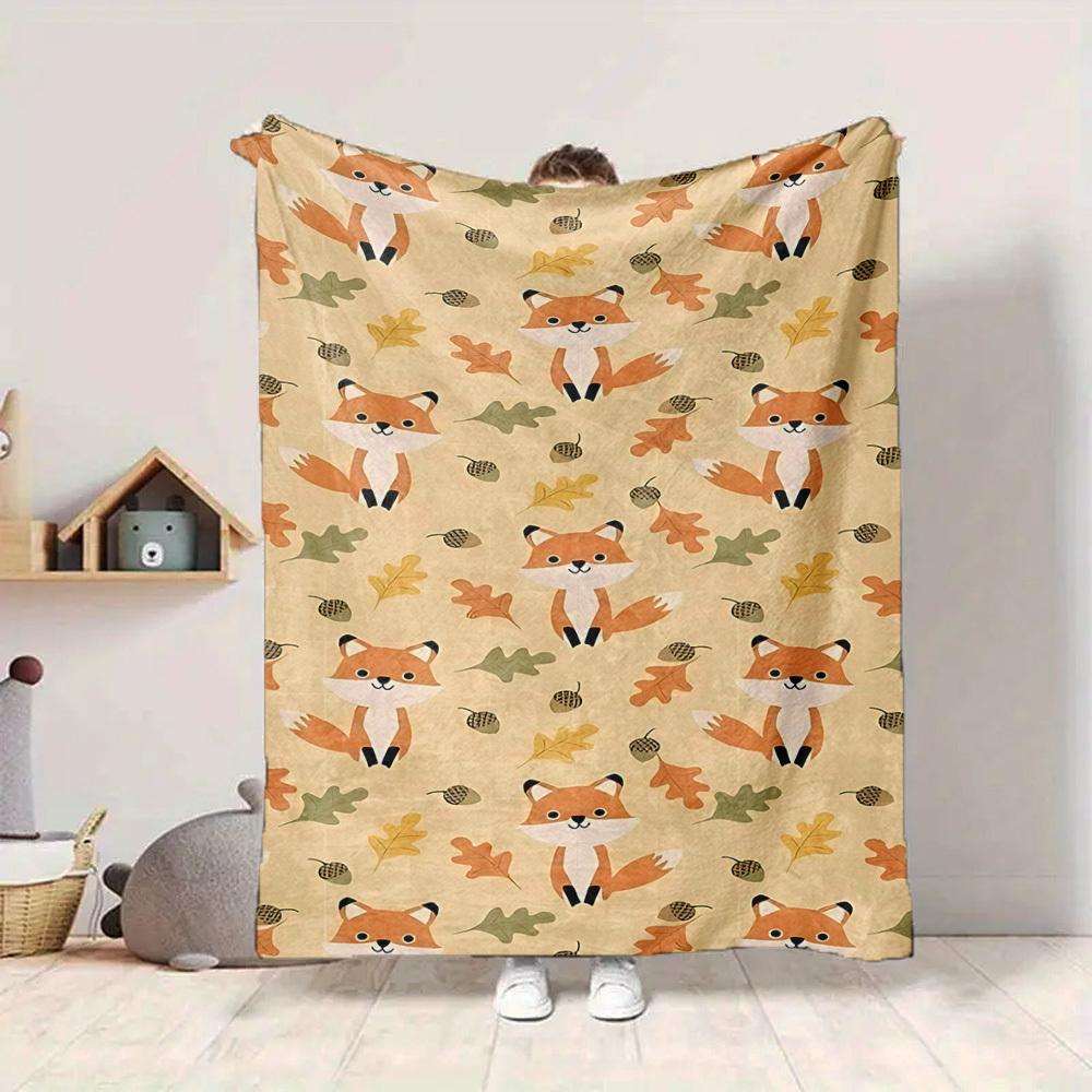 1pc Autumn Foxes Blanket, Lightweight Flannel Throw Blanket for Sofa, Bed, Travel, Camping, Living Room, Office, Couch038