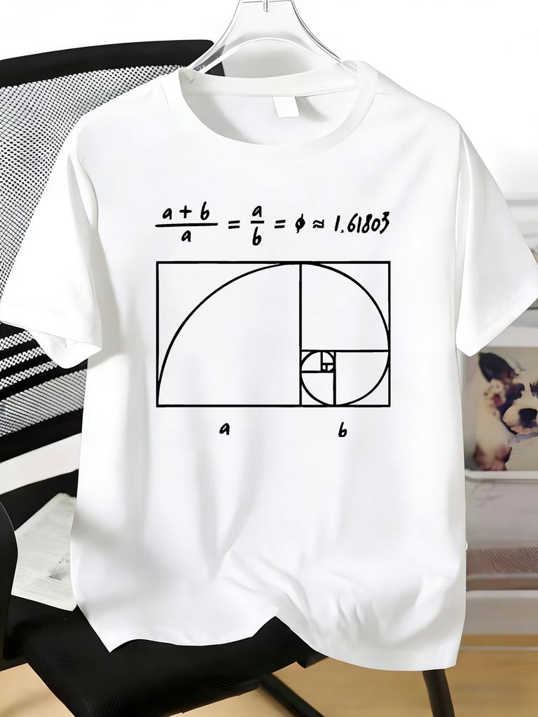 Unisexs Fibonacci Golden Ratio Math Graphic Tee Crew Neck Short Sleeve Casual T Shirt Science Math Student Teacher Summer Wear