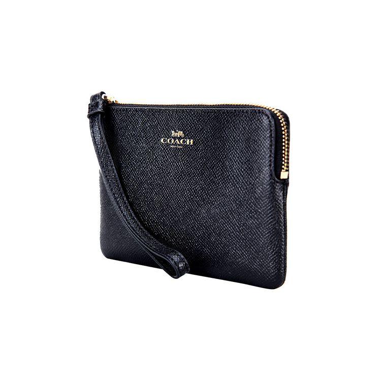 Coach Corner Zip 16 Crossgrain Leather Wallet Clutch Wristlet Mini Women Wallets Black 58032-IMBLK