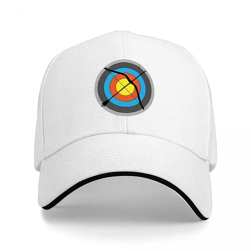 Bogenschießen Ziel Design Baseballkappe Schwarz Verstellbare Mütze mit buntem Zielscheibenmuster Sportlicher Stil für Outdoor-Enthusiasten