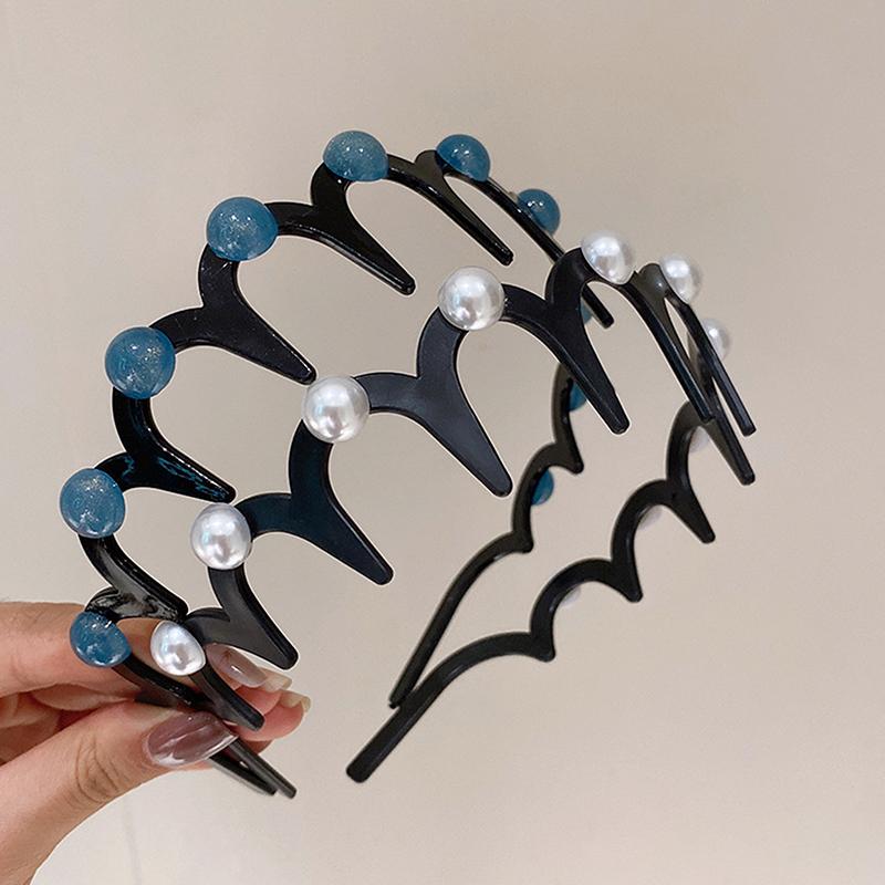 Perlové vlnité čelenky pro ženy, jednobarevné, ozubené, protiskluzové, do vlasů, dívčí mycí čelenky, sportovní vlasové doplňky