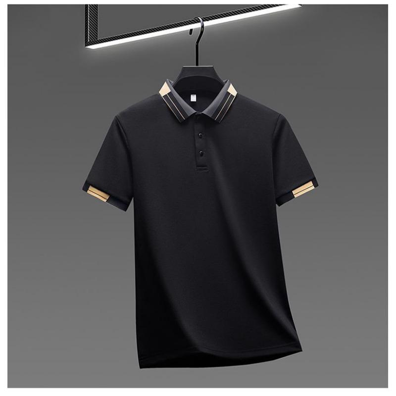 Herren Vintage Streifenbesatz Kragen Manschette Kurzarm Polo Top