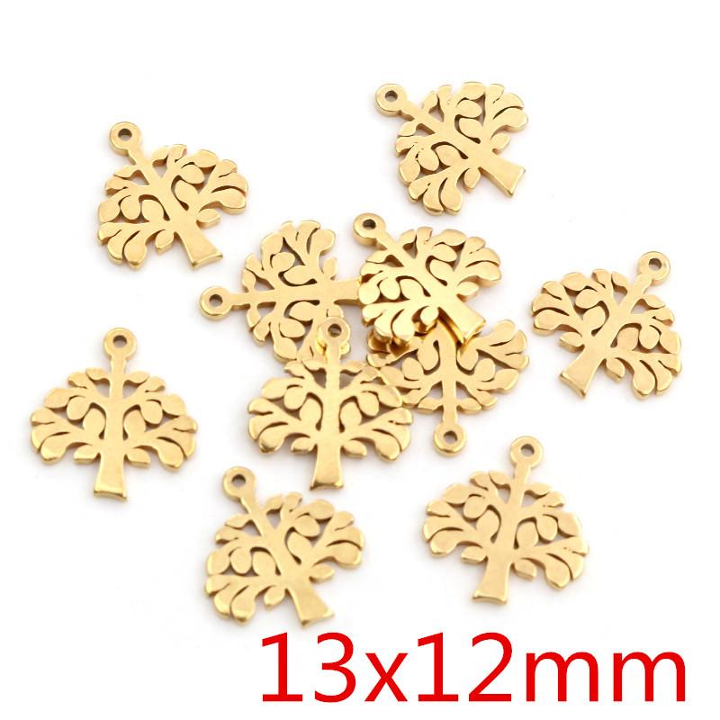 10pcs/lot  316 Stainless Steel Gold Plated Tree Moon Butterfly Small Charms Pendant For Necklace DIY Jewelry Making
