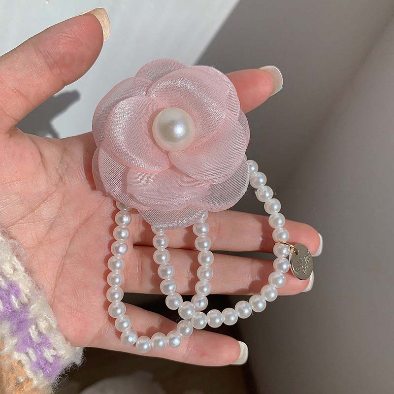 Korean White Camellia Flower Pearl Hair Rope For Women Sweet Elastic Ponytail Hair Holder Scrunchie Hair Accessories