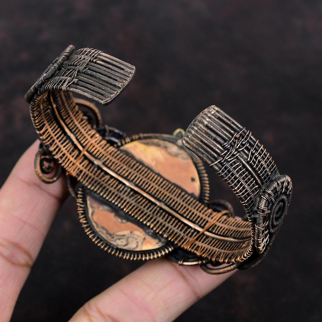 Sun Sitara Bangle Copper Wire Wrapped Cuff Bracelet Real Gemstone Bangle Copper Jewelry Handmade Adjustable Bangle Flower Cuff Gift For Mom