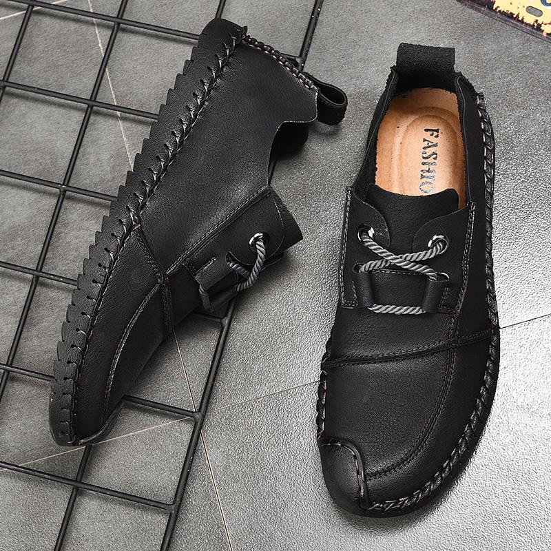 Fashion New Men's Vintage Genuine Leather Shoes Plus Size Lace-up Breathable Loafers Flats Driving Shoes