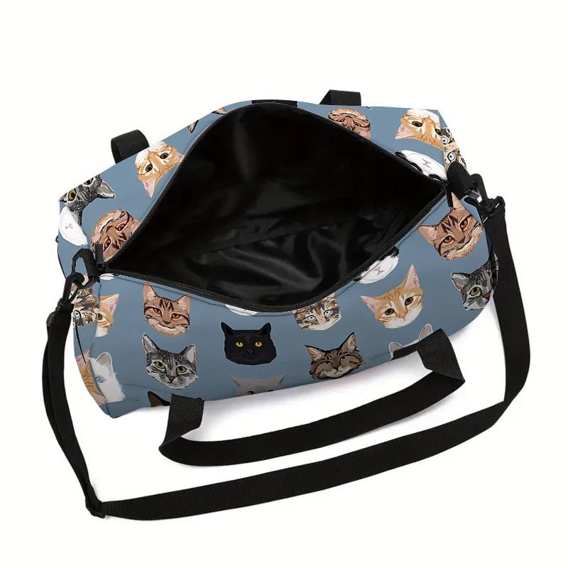 Bolsa de equipaje de gran capacidad con cabeza de gato de dibujos animados para niños y niñas, los mejores regalos, bolsas de lona de viaje planas de dibujos animados 2D, bolso de mano para niños