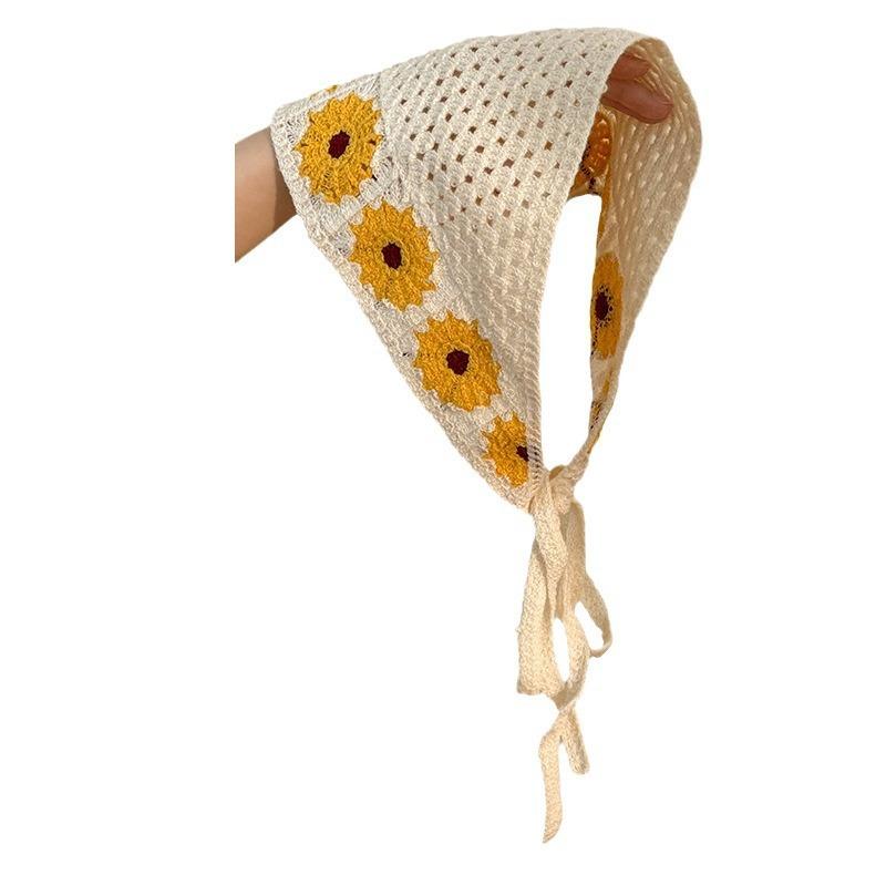 Ins Style High-end Triangular Headscarf for Summer Outings and Rural Style  New Retro Knitted Hollow Headscarf for Women