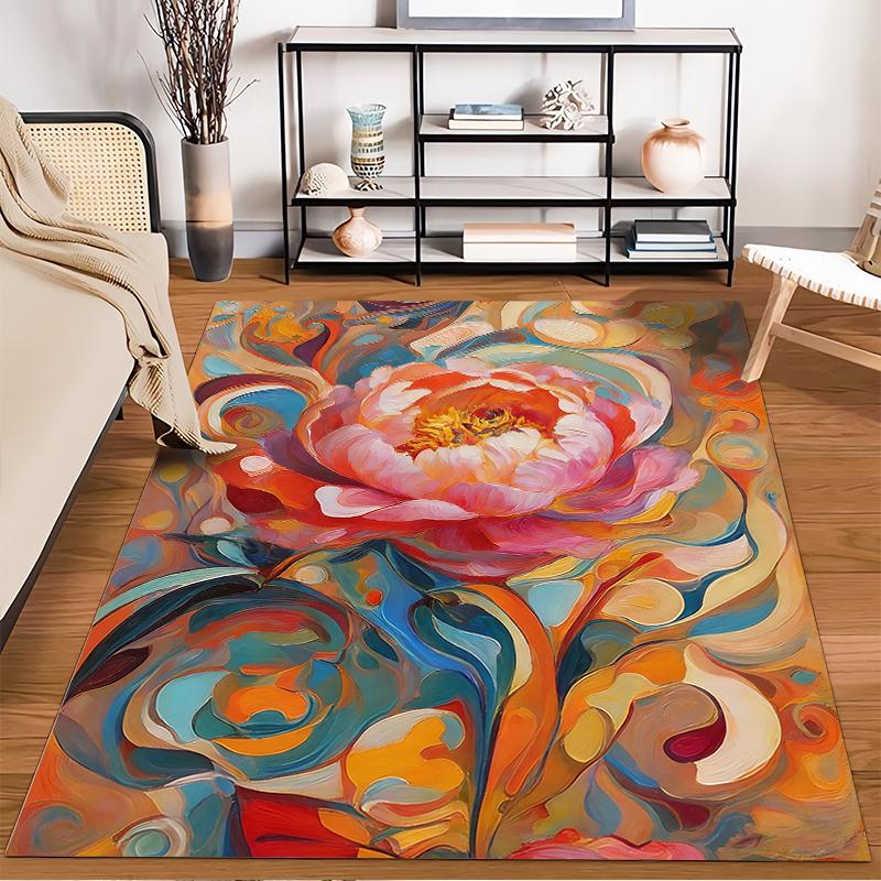 Abstract Colorful Flower Pattern Carpet for Living Room Decoration Suitable for use as an anti-slip for living room bedroom sofas