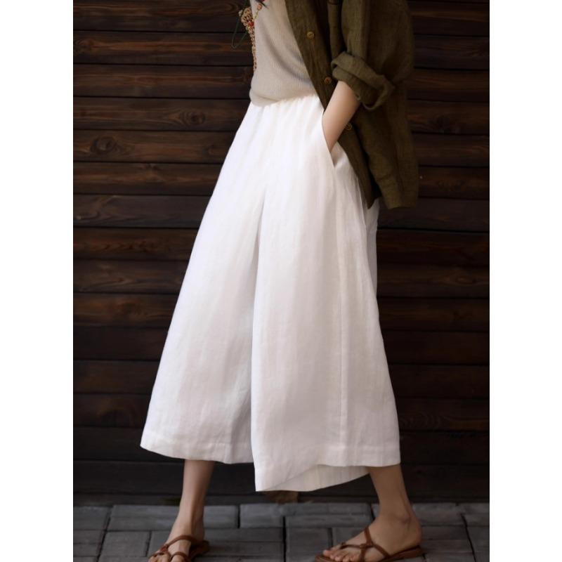 Women Casual Summer Loose Thin Wide Leg Cropped Culottes Pants S