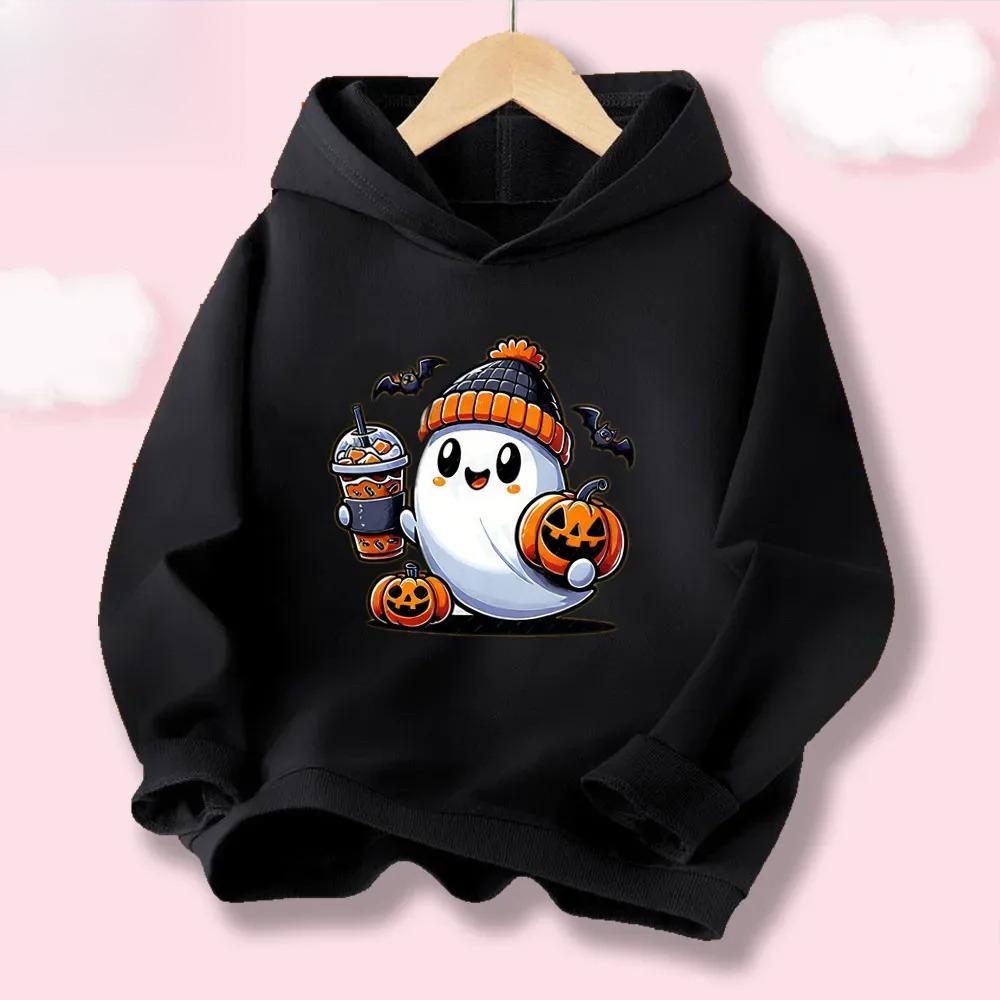 Halloween Kawaii Pumpkin Cartoon Print Children Hooded Sweatshirt Boy Girl Autumn Winter Daily Outdoor Casual Warm Sportswear