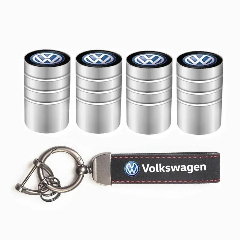 T23-Car Tire Wheel Valve Caps Cover Suede Car Key Chain Ring Keychain For Volkswagen ID GTI Golf Polo Passat Tiguan Jetta Beetle CC