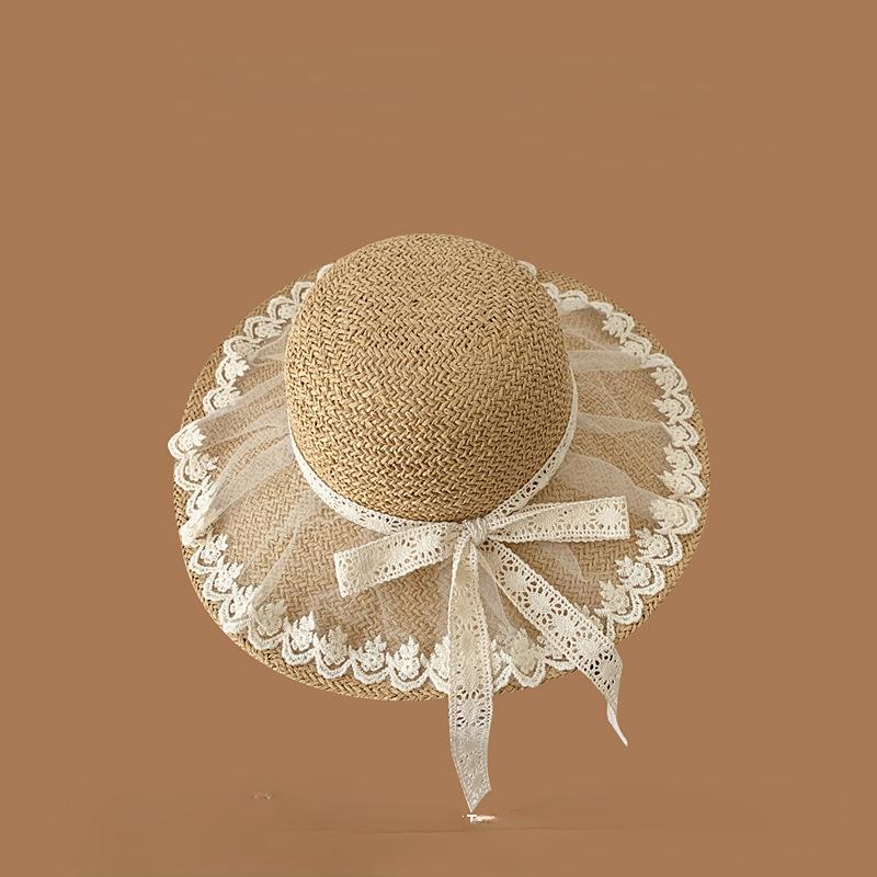 Brim Lace Straw Hat Children Summer Outing Beach Shade Straw Hat Big Brim Sun Hat