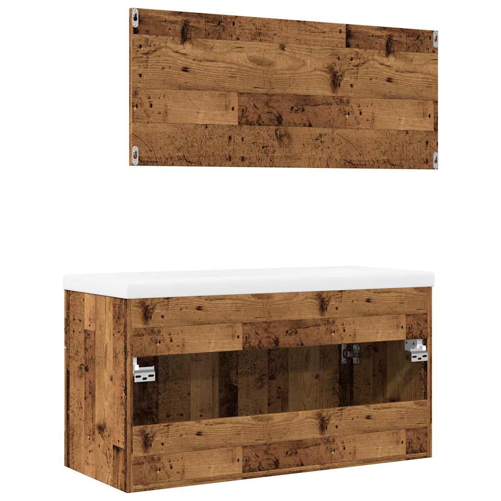 3 Piece Bathroom Furniture Set Rustic Wood Look Particleboard