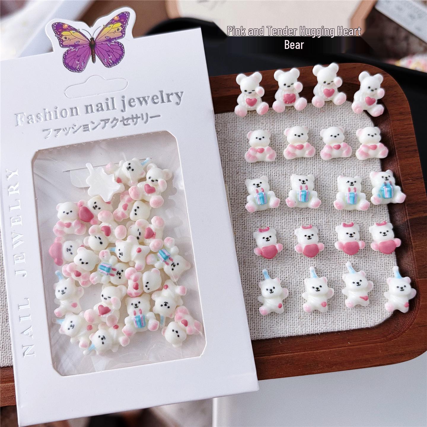 

Heart Hugging Bear & Cartoon Nail Art DIY Accessories 20 Pieces