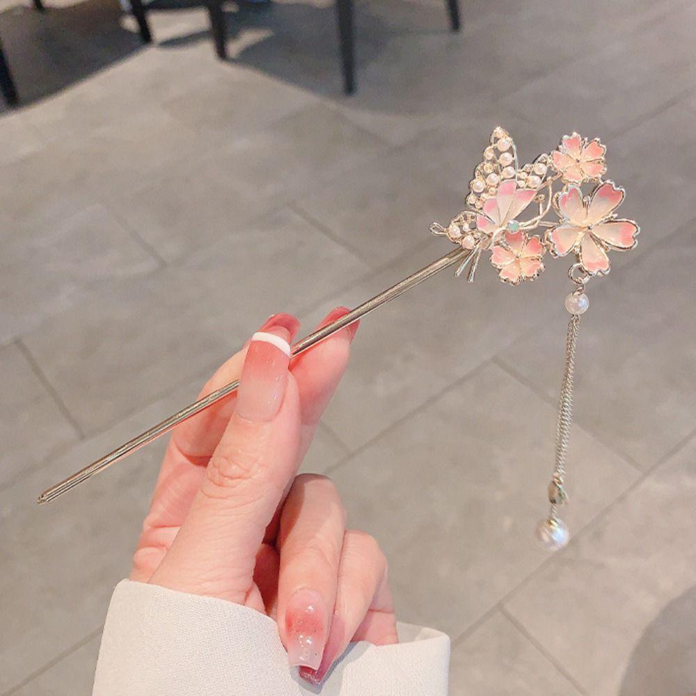 Vintage Cherry Blossom Hair Sticks Chinese Style Hair Clips Hair Ornaments Hanfu Headwear  Party