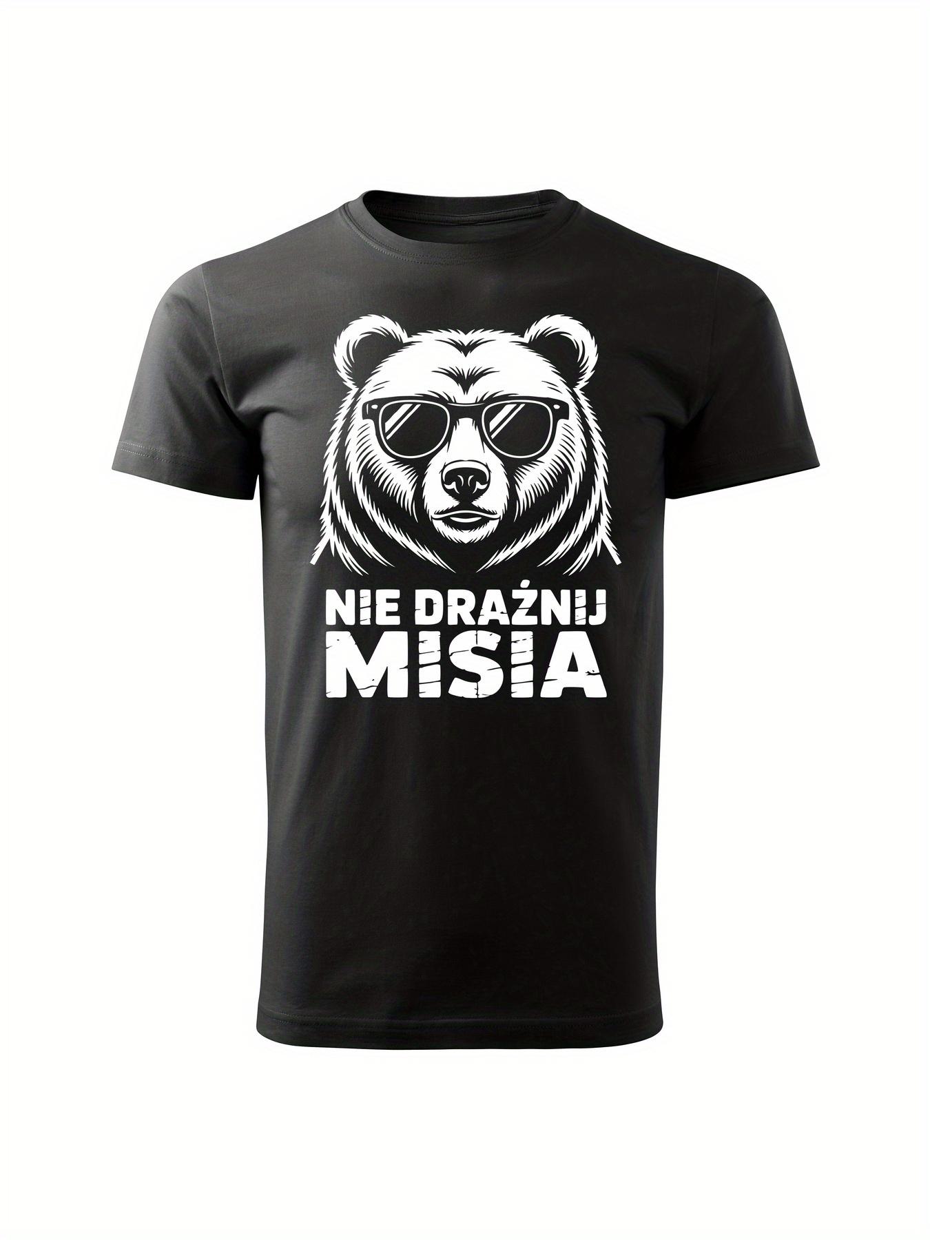

Humorous Men S T-Shirt: Short Sleeve Casual Top Featuring a Bear Design And Cautionary Message XXXL