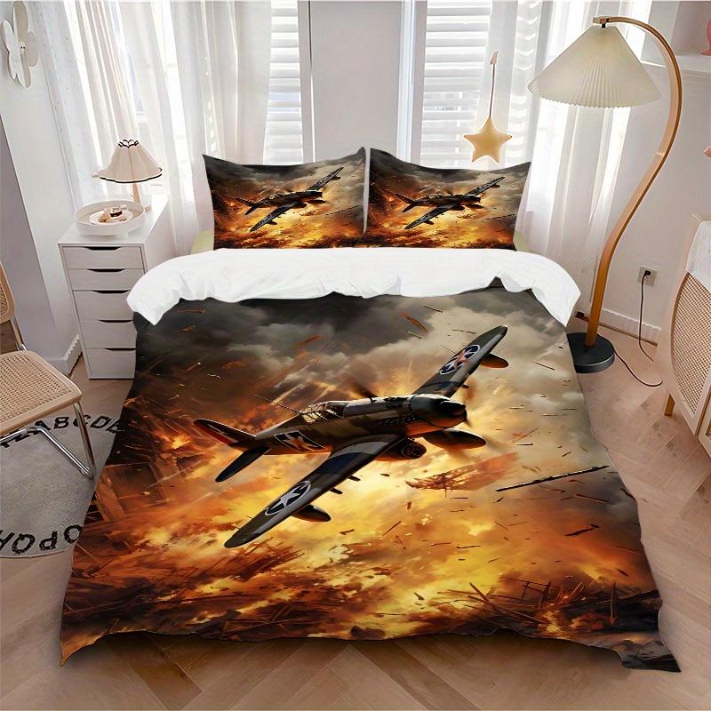 

3pcs Warplane 1Cover + 2Pillowcases, PillowInserts NotIncluded, Machine Washable, All - Season Use, Suitable for Bedroom Guest Room44 135x200cm