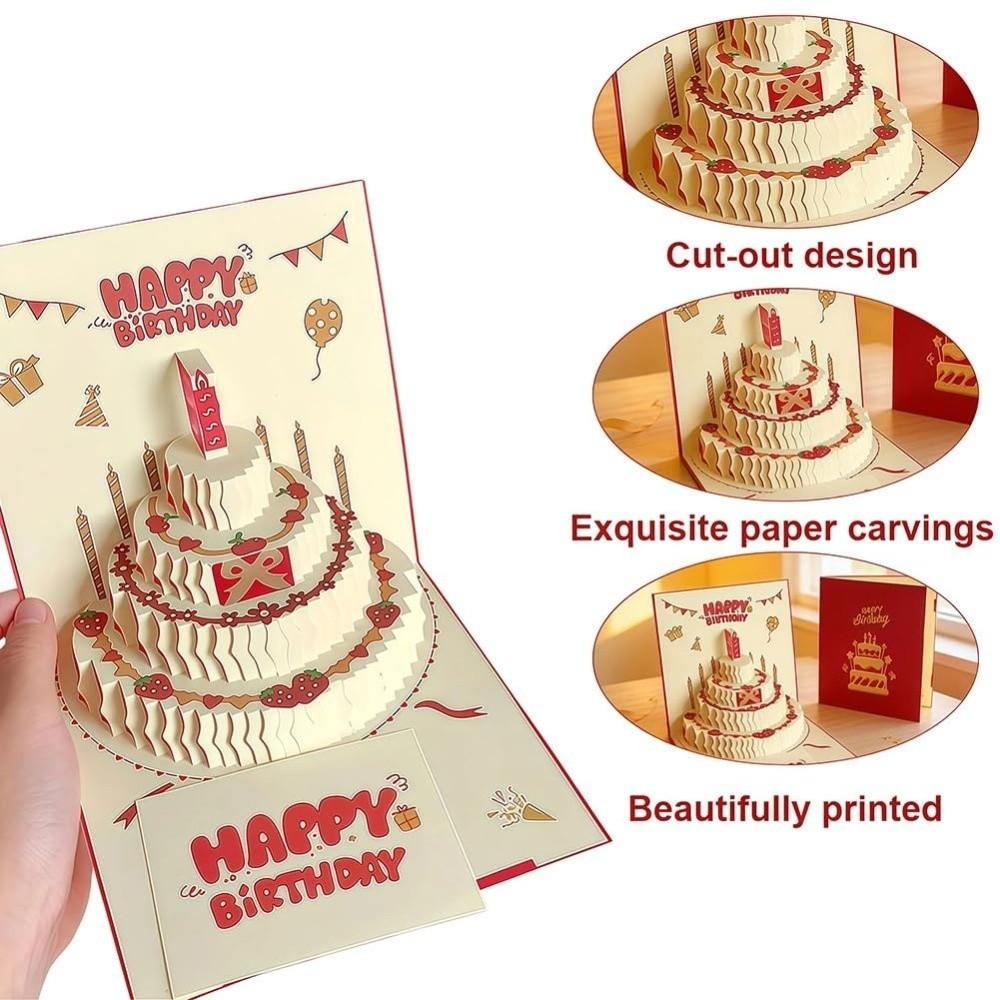Four-Layer Cake 3D Happy Birthday Card with Envelope Birthday Cake Card Kids Gift