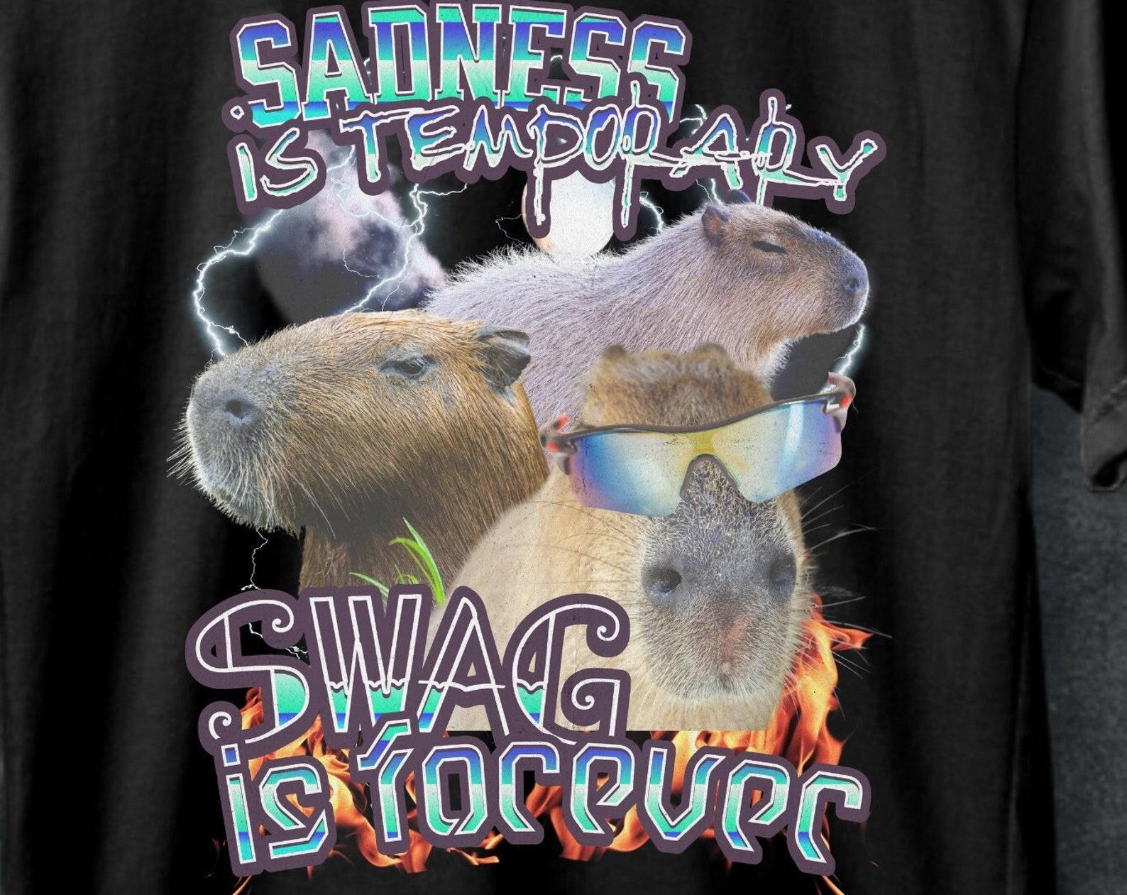 Funny Capybara Meme T-Shirt, Retro 90s Surfing Tee 2XL