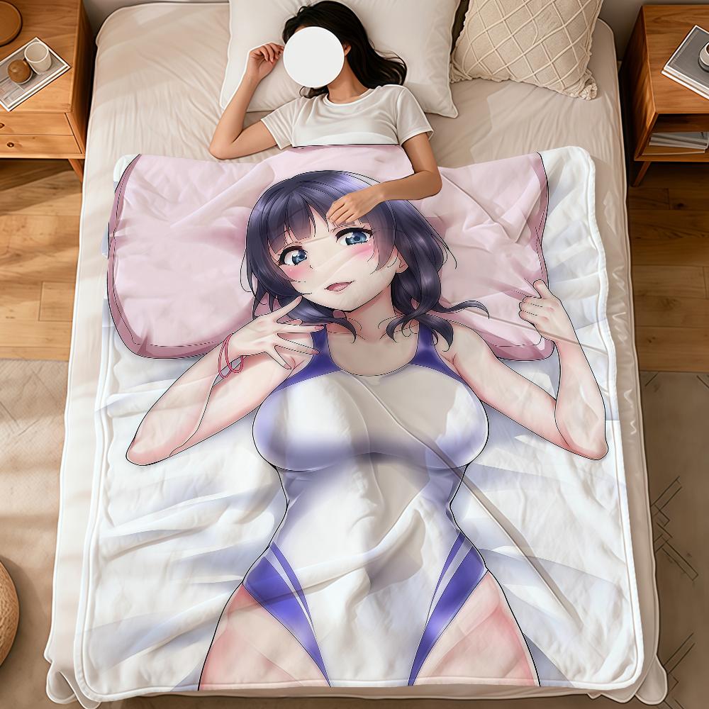 anime art cute girl a-asaka karin soft warm plush blanket for dormitory sofa living room pet hogar bedroom gift nap home Flannel