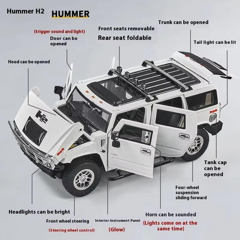 Simulácia 1:18 Hummer H2 Alloy Terénne vozidlo Kovový model odlievaný pod tlakom Domáce Ozdoby v interiéri Zvuk a svetlo Stiahnutie Detského Toy Boy Darček k narodeninám
