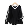Plus Size Women's V-Neck Sweatshirt: Loose Fit, Slimming, Bust 150-160 Cm, Fits 200-350 Jin