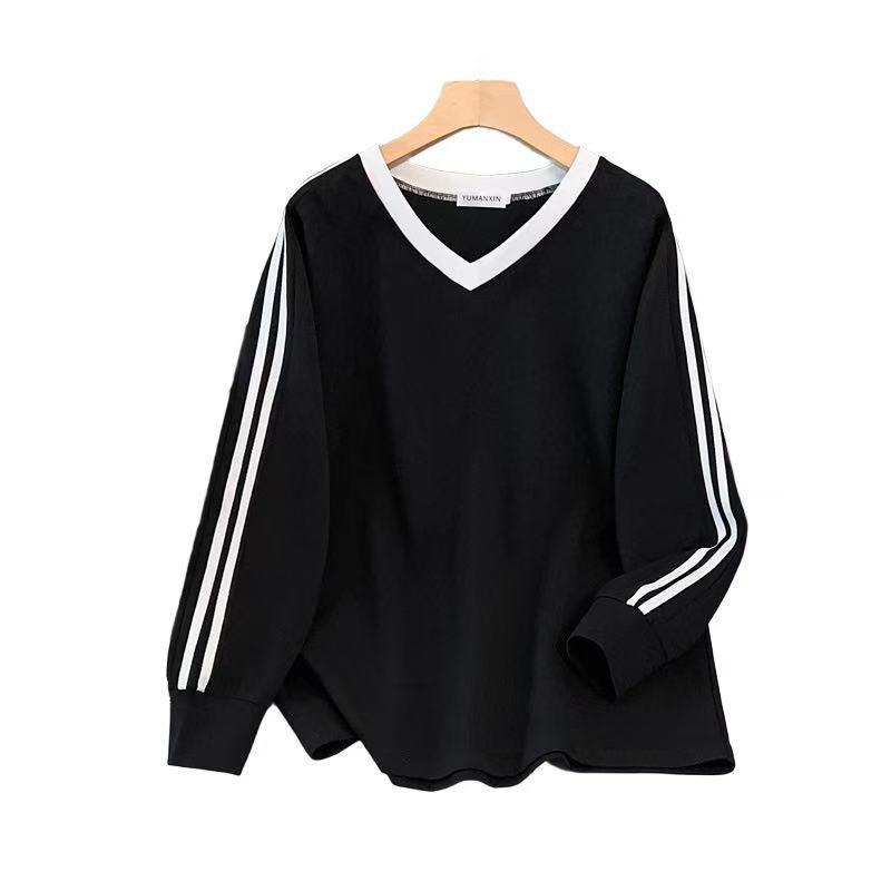 Plus Size Women's V-Neck Sweatshirt: Loose Fit, Slimming, Bust 150-160 Cm, Fits 200-350 Jin