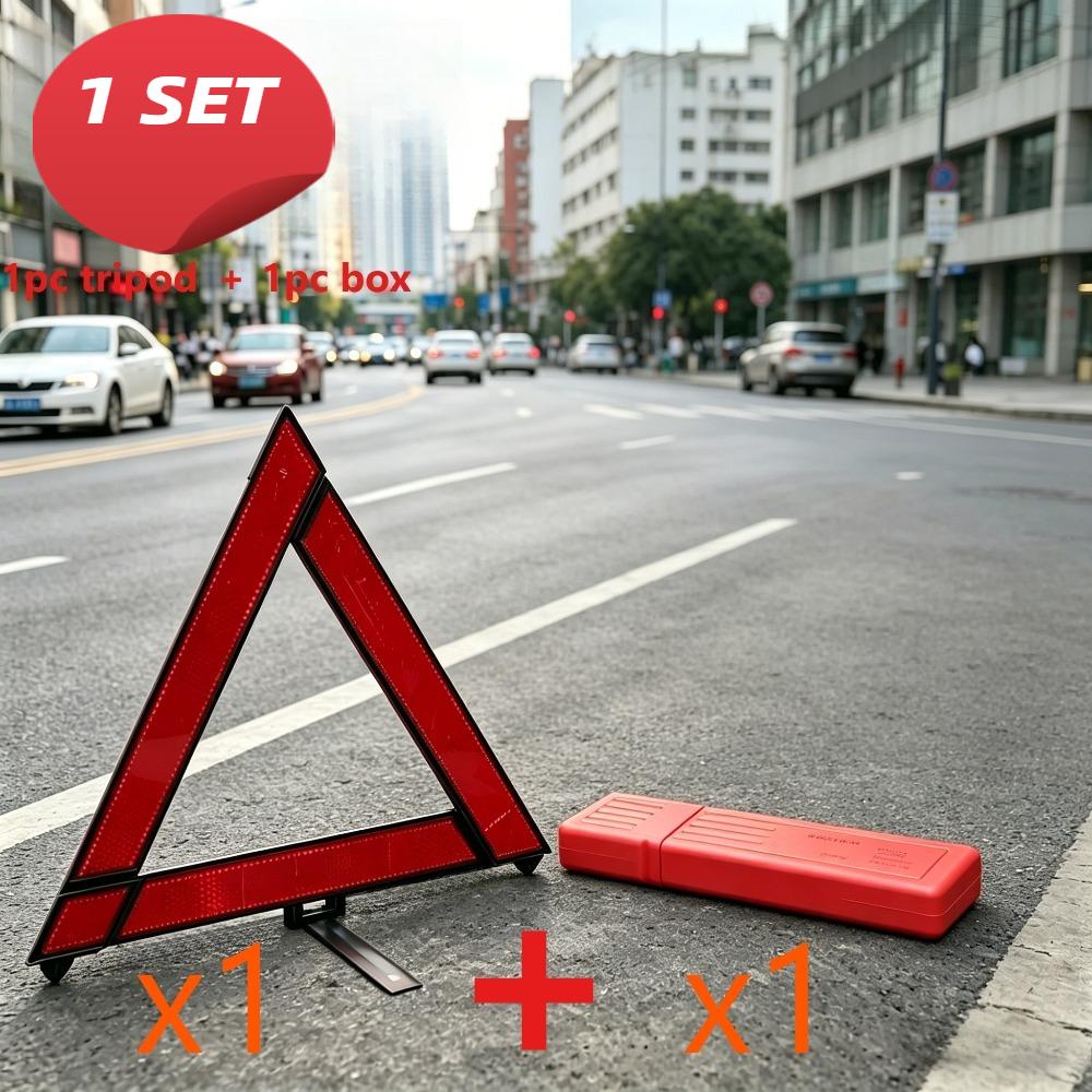 Universal Vehicle Emergency Safety Kit Reflective Warning Triangle Sign With Portable Storage Box For Road Breakdown Use