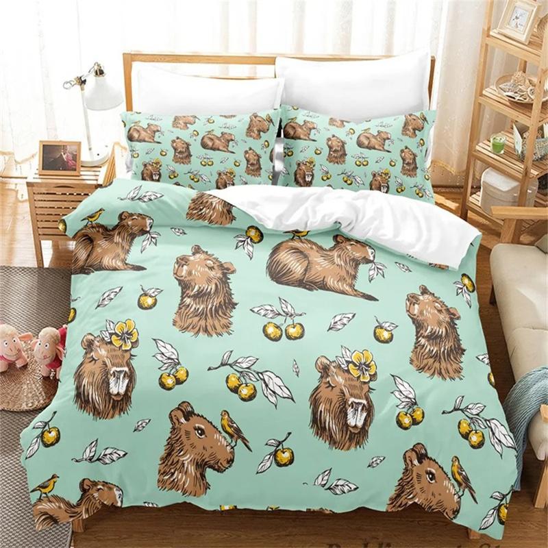 3D Print Kawaii Capybaras Bedding Set Soft Comforter Cover With 1/2pcs Pillow Shams For Kids Adults Microfiber Quilt Cover