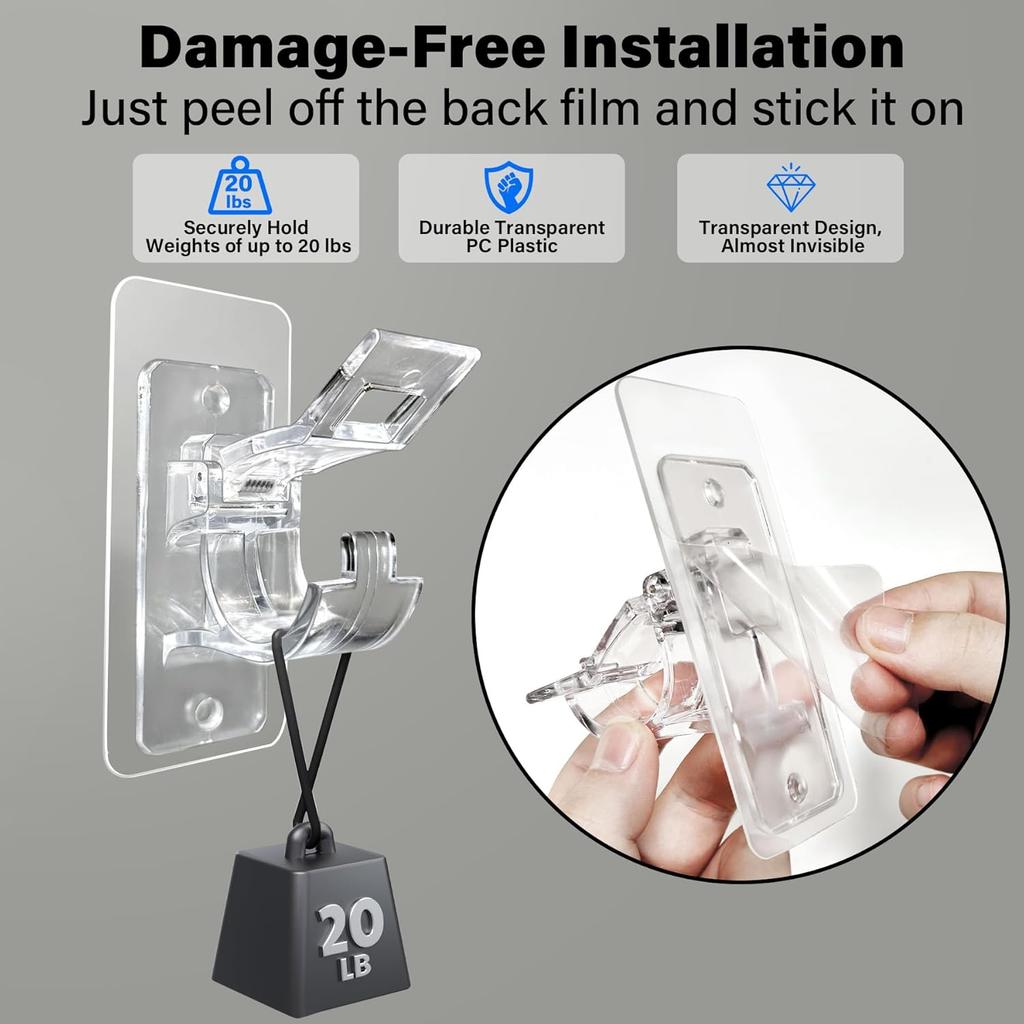 6-pack Gardinstångshållare utan borrning, Självhäftande stångfästen, Multifunktionella spikfria självhäftande gardinstångskrokar