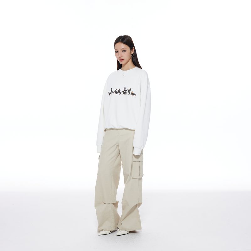 

Sausage Dog Two Horses Landscape Thelight Daily Casual Loose Fleece-Lined Crew Neck Sweater Winter New Arrival Fun Printing White L