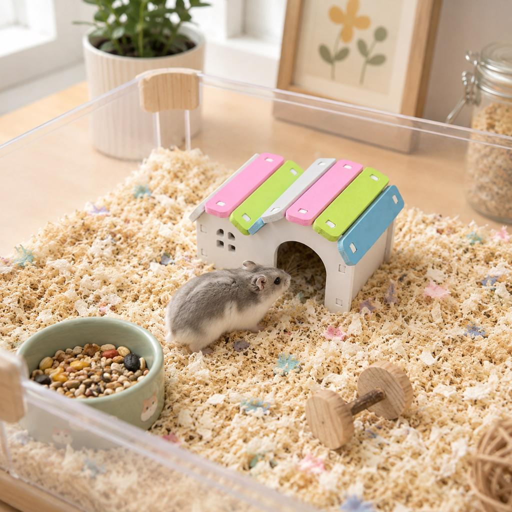 Hamster Versteckhaus mit Schlafplatz, Kleintier Dekoration für Einstreu und Spiel