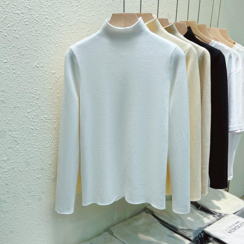 Half High Neck Pullover Knitted Sweater for Women Fashion Warm Plush Autumn Winter Thick Velvet Base Women Knitwears Tops Elegant Soft Sweaters 25207