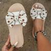 Womens Polka Dot Bow Espadrille Platform Slide Sandals Open Toe Flat Beach Shoes with Woven Sole
