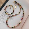 Vibrant Glazed Beaded Necklace: Mixed Color Stones, Rice Grain & Freshwater Pearls for Women
