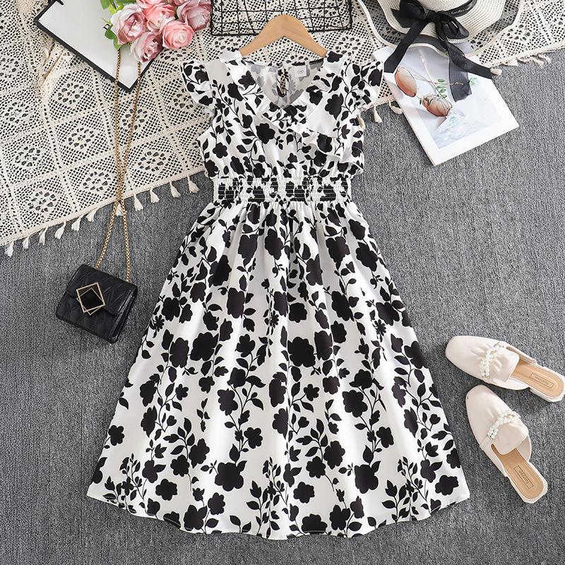

Children s Fashion Dress Elegant V-neck Sleeveless Dress for Girls Spring and Summer 170cm=12Y чорний