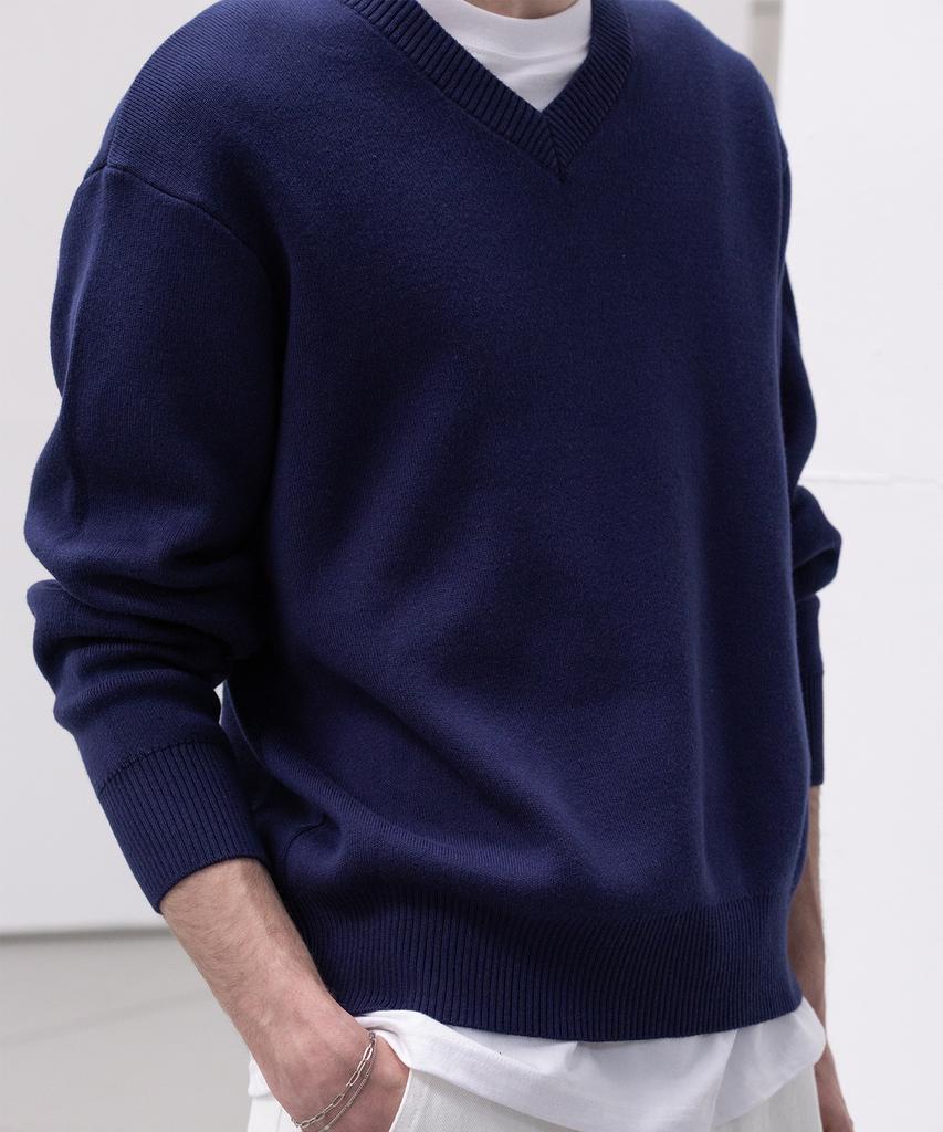 Dekkoloso Soft Cotton V-Neck Knit [Navy]