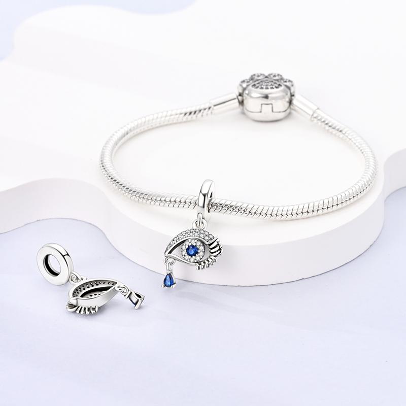 Charms Copper Ocean Element Eyes Blue Tear Pendants Fit Charms Plata Original Bracelet Beads Women Jewellery Making Diy