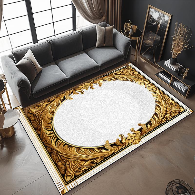 Nowoczesny Dywan z Złotym Obramowaniem Luksusowe Światło Dekoracja Sypialni Salon Sofa Stolik do Herbaty Dywaniki Boczne Zmywalna Mata Podłogowa na Wejście do Kuchni