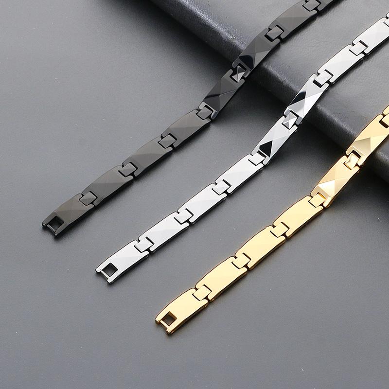 Gold Color Tungste Bracelet for Men Geometric Link Wristband Minimalist Jewelry Daily Casual Party Accessory Gift