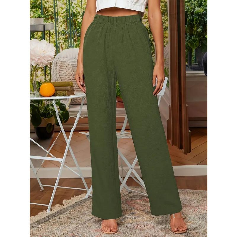 Pantaloni casual da donna primavera estate a tinta unita larghi con elastico in vita e gamba larga