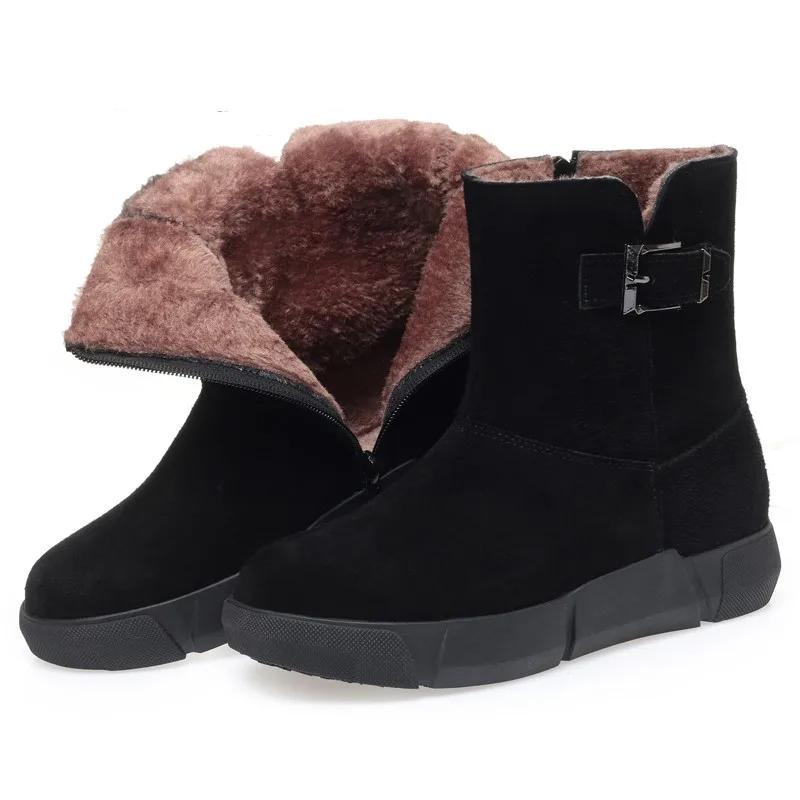 Botas de nieve para mujer, de piel auténtica, de lana natural, botas de invierno para mujer, botines cálidos de cuña de gran tamaño para mujer