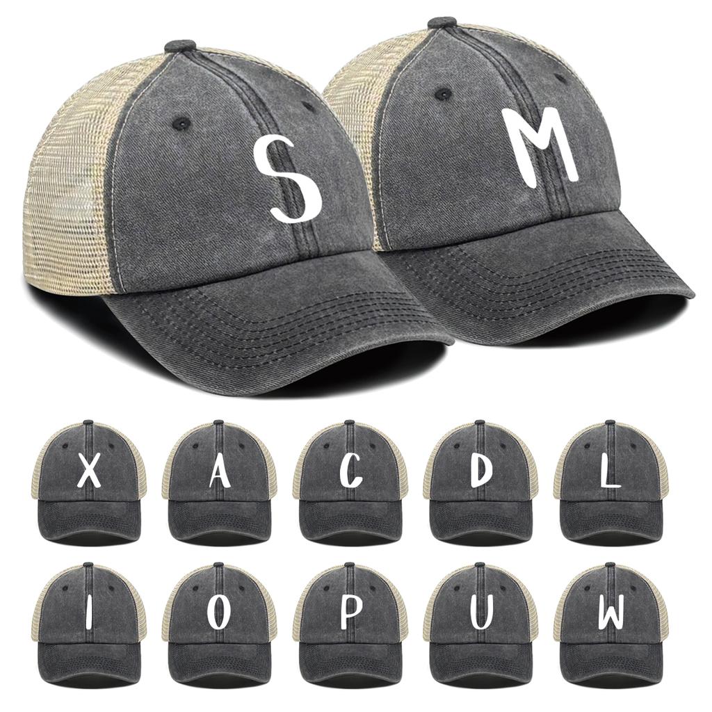 Unisex Mesh Cap WordArt A to Z Breathable Adjustable Baseball Hat Woman's Cap Cozy Snapback Trucker Hat Ideal Choice For Camping
