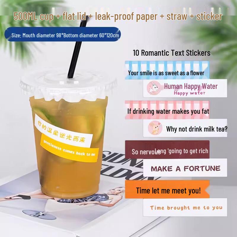 Miao Jiayi 500ml Disposable Plastic Cups with Lids & Straws