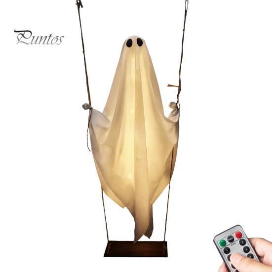 Hanging Ghost Decor Swinging Halloween Decoration, LED Light Up Large Spooky Weighted Fabric with Remote Control for Outside Garden Yard Porch