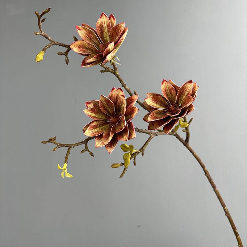 4pcs Simulation Perfume Lotus Branch Plastic Fake Flowers Office Decorative Artificial Magnolia Orange Flower Hall Decoration