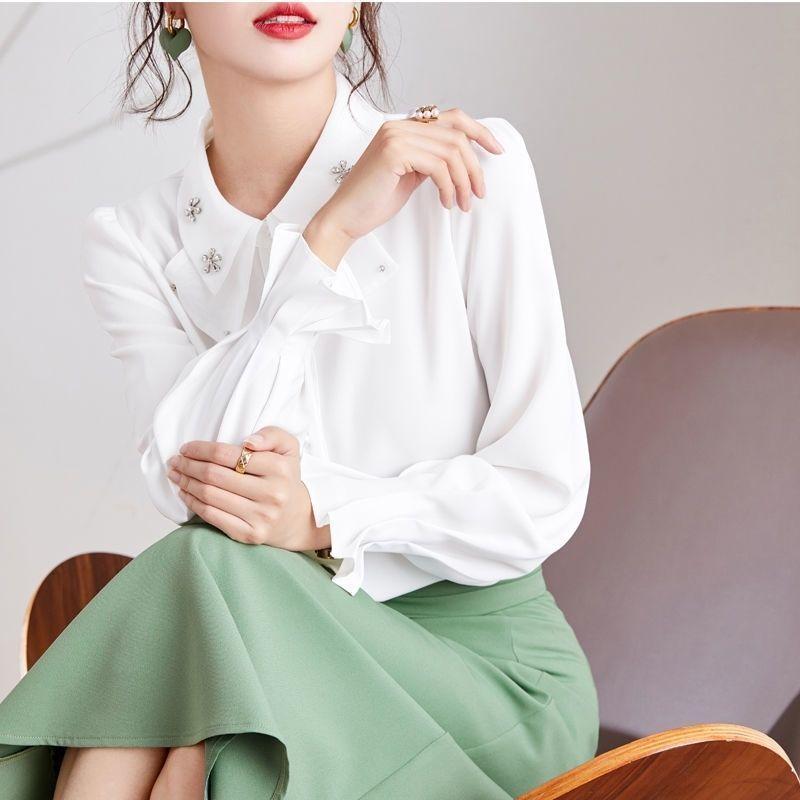 Spring Autumn Small Shirt Long Sleeve Chiffon Shirt Top Doll New Bow Western Style Female Interior Korean