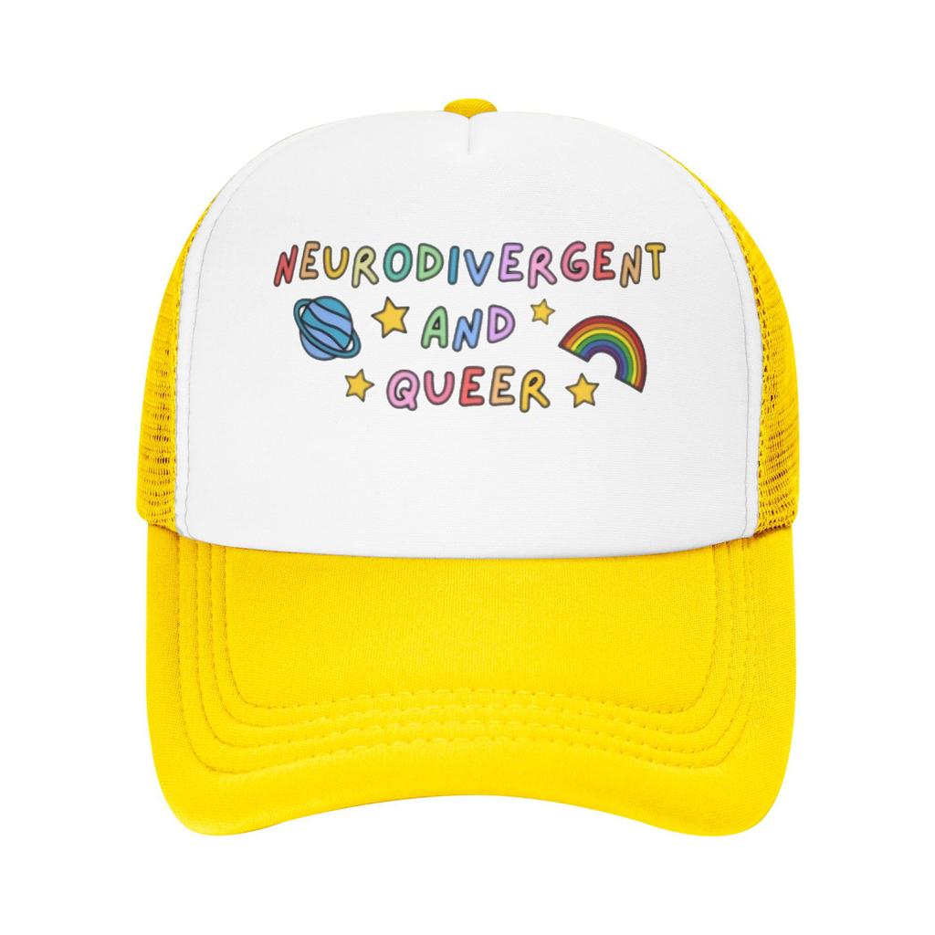 Neurodivergent and Queer Trucker Hat Breathable Mesh Baseball Cap Adjustable Adult Casual Sun Protection