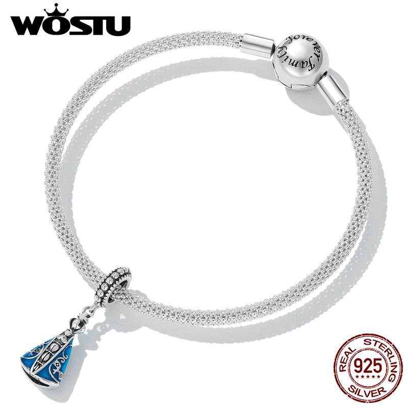 WOSTU 925 Sterling Silber Patronus von Brasilien Charm Blau Emaille Perle Religion Anhänger Passend für Original Armband Glücksschmuck